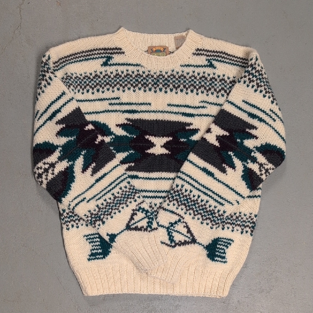 Men's Geometric Crewneck Sweater - Cream and Black